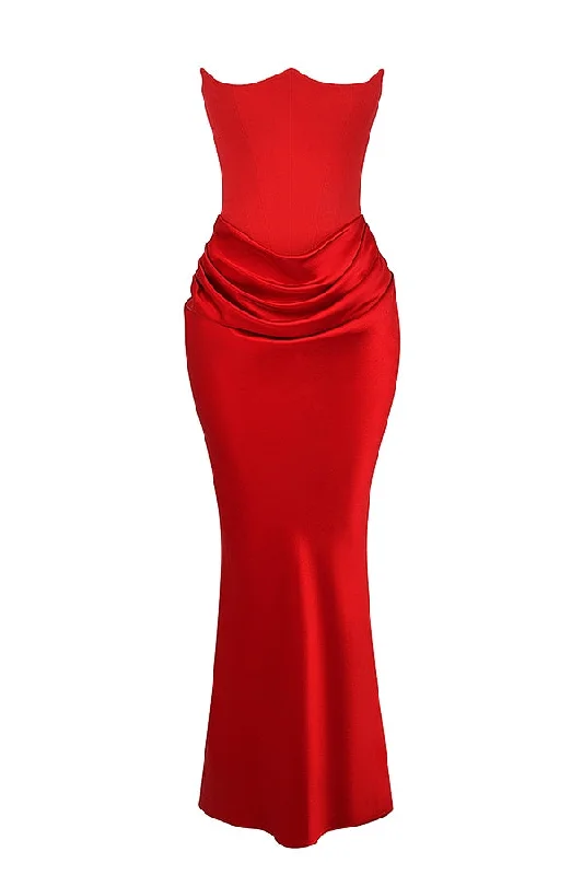 A&A Luxe Satin Draped Maxi Dress Elegant Sleeveless Maxi Dress