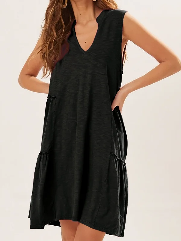 Solid Color V Neck Sleeveless Maxi Dress Stylish Maxi Dress with Frills