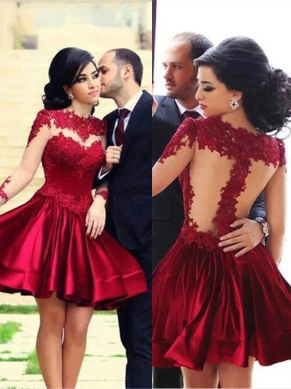 A-Line/Princess High Neck Long Sleeves Satin Short/Mini Dresses Casual Button-Up Mini Dress