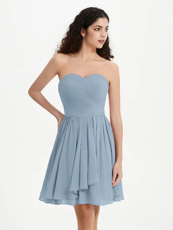Strapless Sweetheart Neck Mini Dresses-Dusty Blue Trendy Wraparound Mini Dress