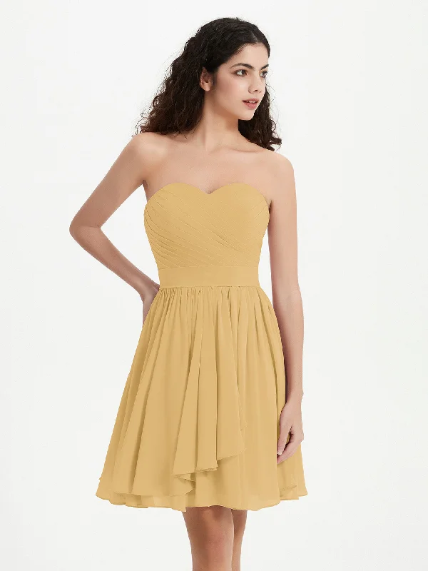 Strapless Sweetheart Neck Mini Dresses-Gold Elegant Tulle Mini Dress