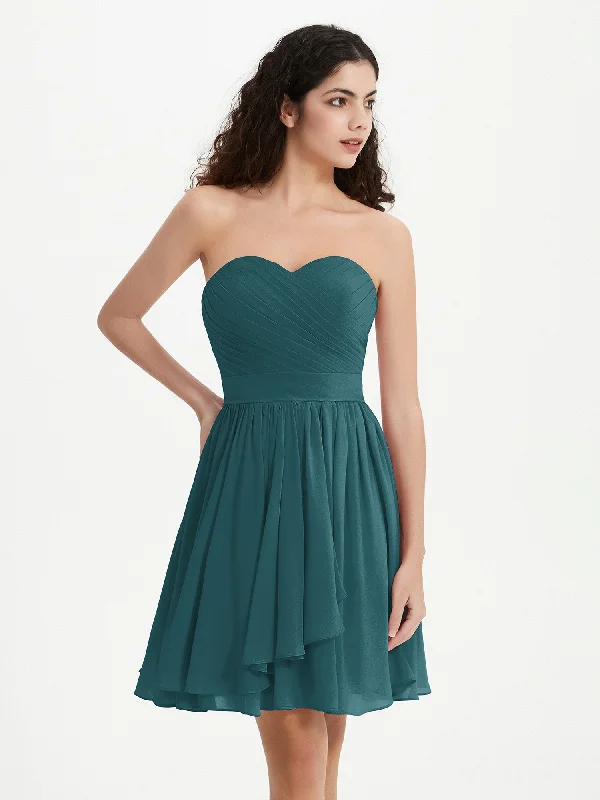 Strapless Sweetheart Neck Mini Dresses-Peacock Casual Mini Dress with Pockets