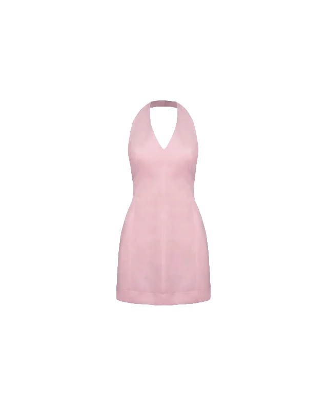 CHER HALTER MINI DRESS SOFT PINK Fashionable Boho-Chic Mini Dress