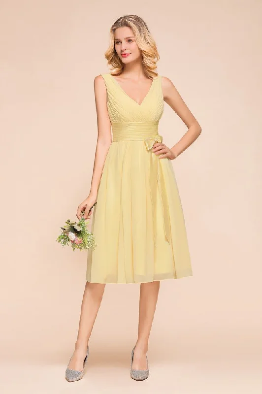 V-Neck Sleeveless A-line Mini Dress Ankle Length Bridesmaid Dress Comfortable Zip-Up Mini Dress