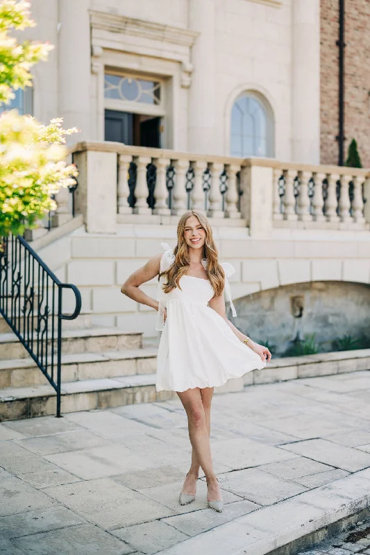 Abigail Mini Dress - Off White Chic Pleated Mini Dress
