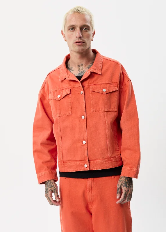 AFENDS Unisex Innie - Unisex Denim Jacket - Faded Orange Nylon Fabric Polyester Fabric Spandex Fabric