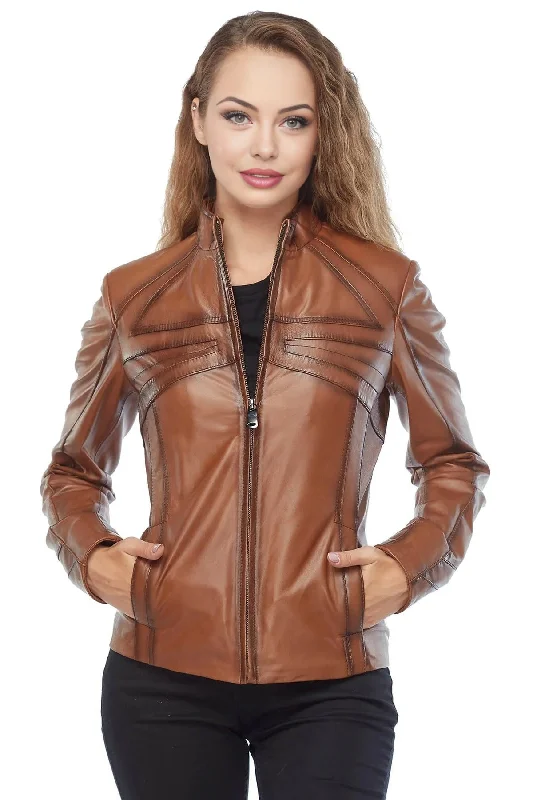 Alexis Brown Waxed Leather Jacket For Women Jacket Blazer Coat