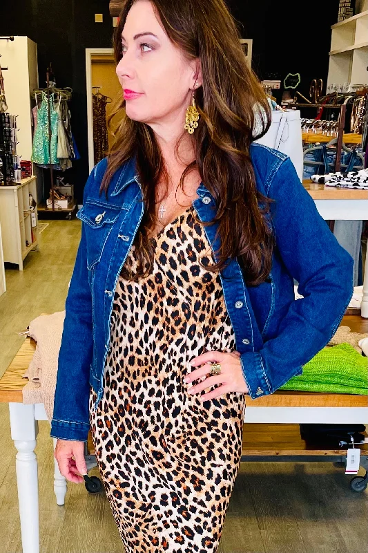 Q2 Basic Stretch Denim Jacket - Dark Wash Satin Jacket Silk Jacket Chiffon Jacket