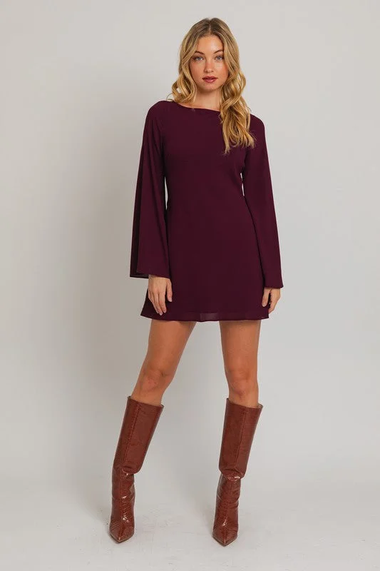 Beverly Bell Sleeve Mini Dress Elegant Mini Dress with Pleats