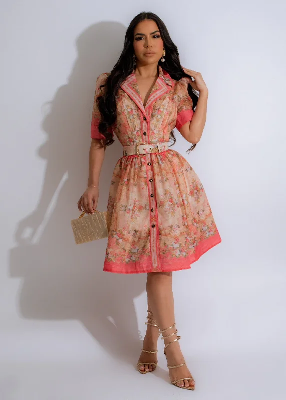 Bloom Whisper Mini Dress Pink Stylish Puff Sleeve Mini Dress