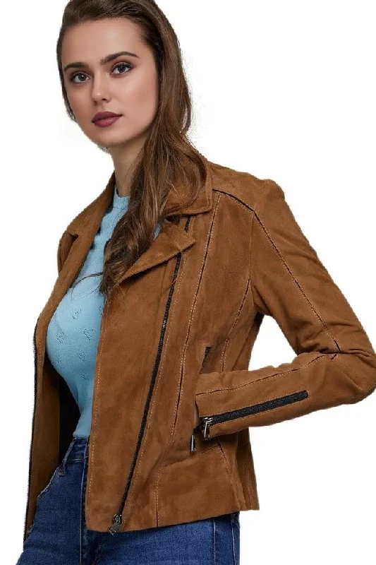 Brown Suede Leather Jacket For Women Satin Jacket Silk Jacket Chiffon Jacket
