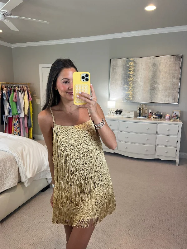 Buchanan Mini Dress - Gold Trendy Floral Mini Dress