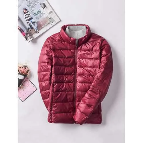 Casual Women Pure Color Long Sleeve Down Jackets Collared Jacket Crew Neck Jacket Turtle Neck Jacket