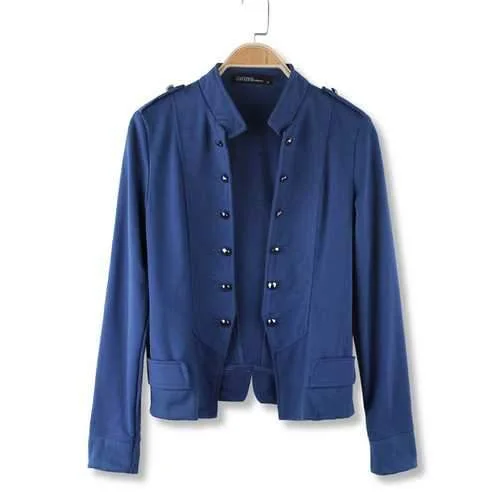 Solid Color Stand-up Collar Double Breasted Jacket Outerwear Stand-Up Collar Roll-Neck Collar Turtle Neck