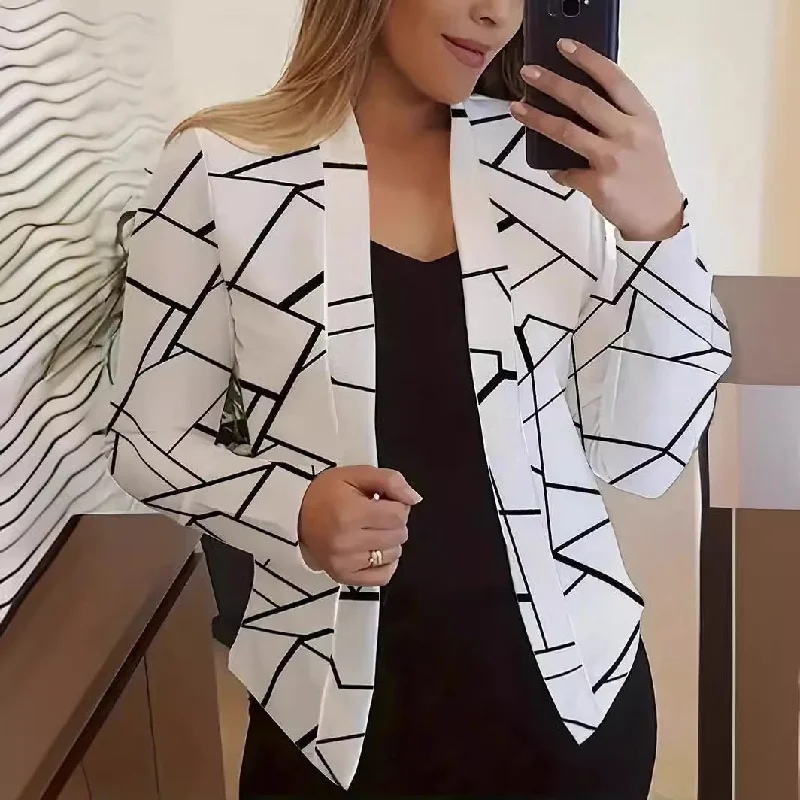 Casual Printed Small Suit Jacket For Women Notch Collar Jacket Peter Pan Collar Jacket Cowl Neck Jacket