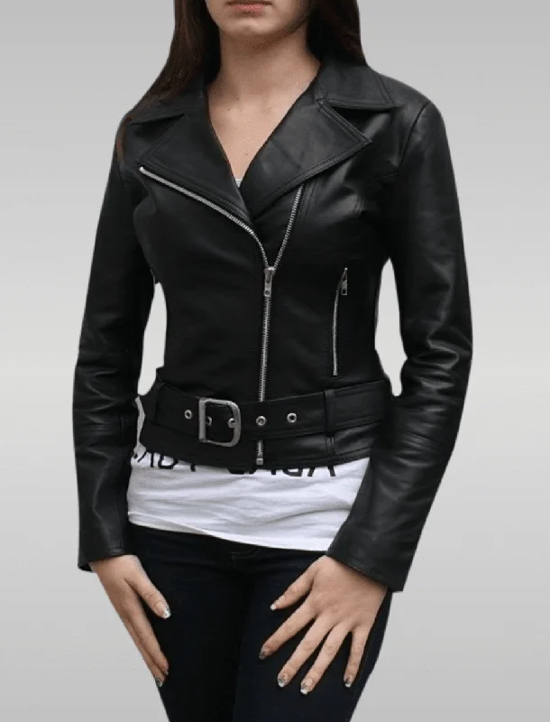 Country Chic Ladies Motorbike Black Leather Jacket Bomber Jacket Anorak Windbreaker