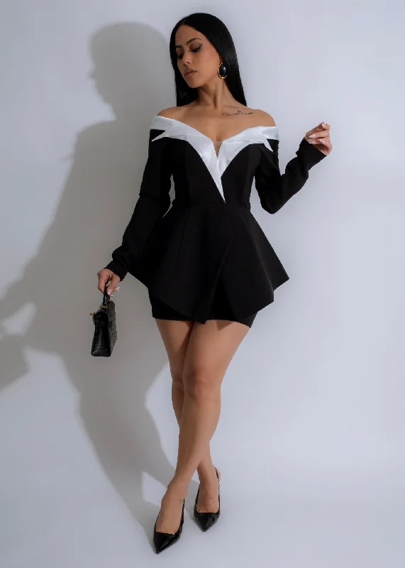 City Lights Mini Dress Black Trendy Wraparound Mini Dress