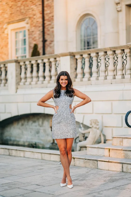 Besset Tweed Mini Dress - Silver Fashionable A-Line Mini Dress