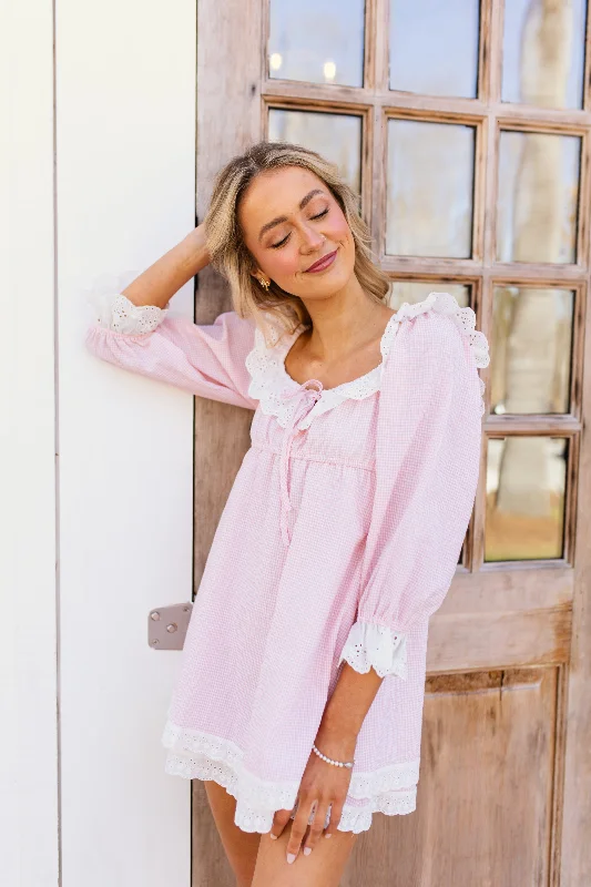 Sydney Mini Dress - Pink Mini Check Comfortable Wrap Mini Dress