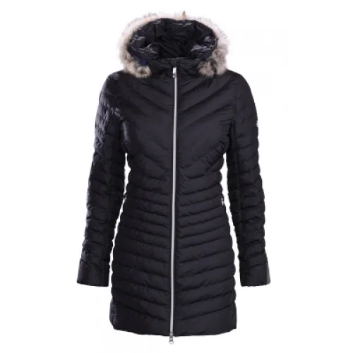 Descente W Harper Long Puffy With Faux Fur Jacket Boat Neck Shawl Collar Notched Collar