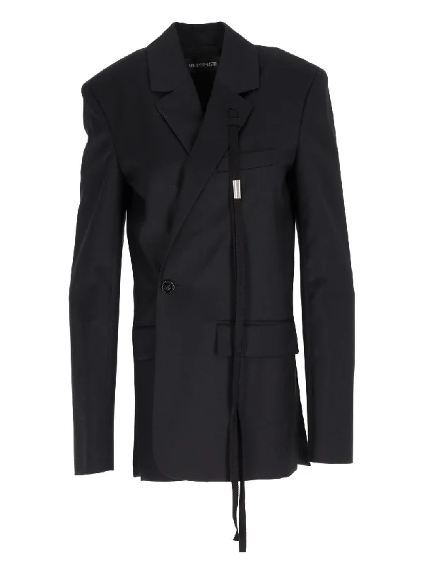 ELIN ASYMMETRIC CLOUSURE TAILORED JACKET WOOL TWIL Tiered Jacket Buttoned Jacket Zippered Jacket