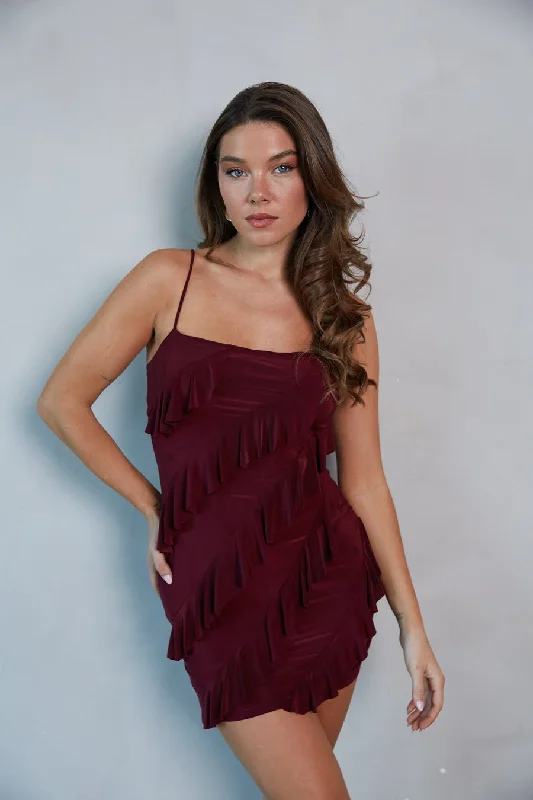 Elise Tiered Ruffle Bodycon Mini Dress Comfortable Smocked Mini Dress
