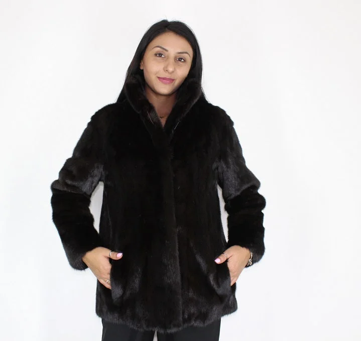 EPSILON Black mink jacket Satin Fabric Silk Fabric Chiffon Fabric