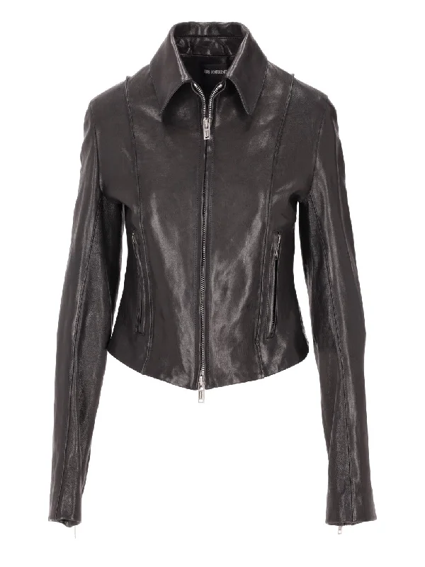 ESTER LEATHER BIKER JACKET VINTAGE LUX GRAINED LEA Collared Jacket Crew Neck Jacket Turtle Neck Jacket