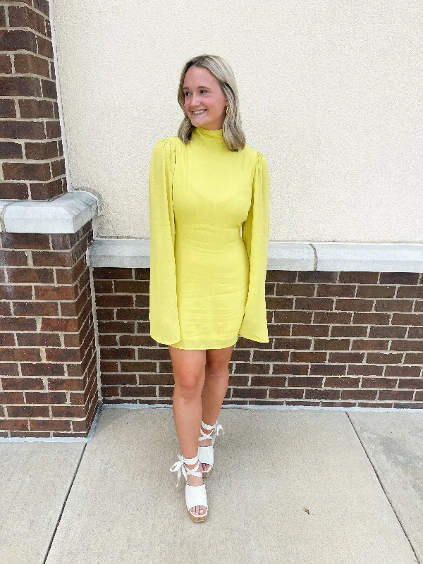 Flare Sleeve Mini Dress// Lime Comfortable Boho Mini Dress
