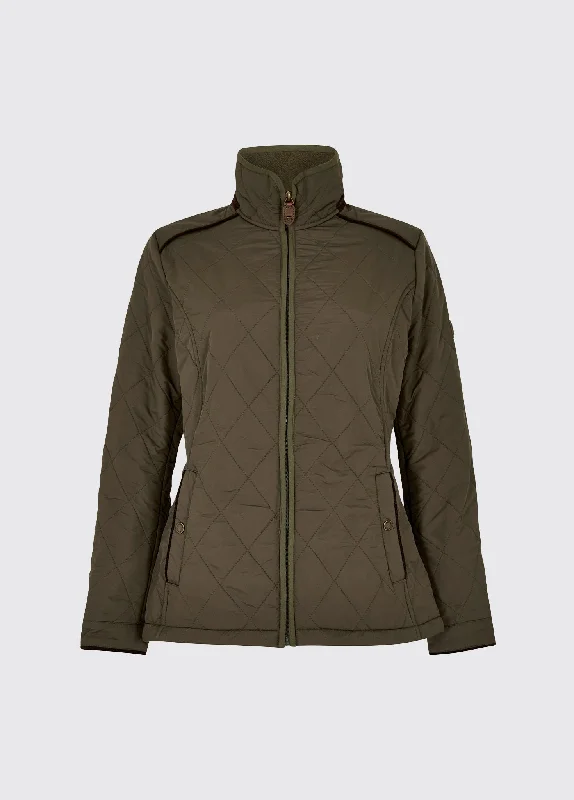 Glenfarne Women’s Quilted Jacket - Olive Satin Jacket Silk Jacket Chiffon Jacket
