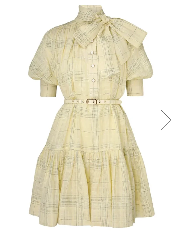 Harmony Check Mini Dress Stylish Puff Sleeve Mini Dress