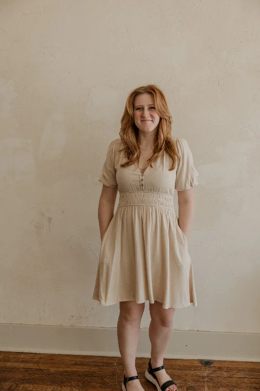 HOLLIE NATURAL MINI DRESS BY IVY & CO Modern Satin Mini Dress