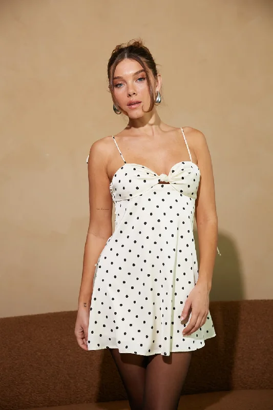 Ilona Contrast Polka Dot Twist Front Mini Dress Classic Casual Mini Dress