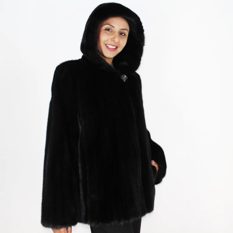 ITA Blackglama mink jacket with hood Wool Jacket Cashmere Jacket Tweed Jacket