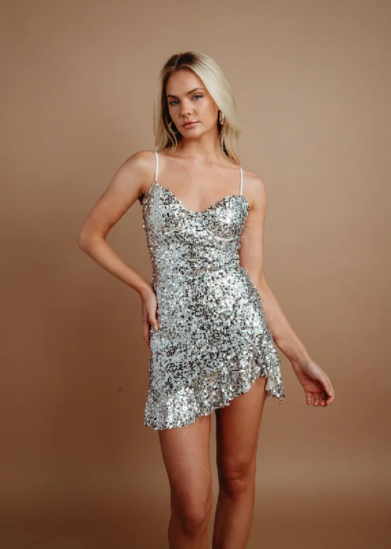 Keegan Bustier Sequin Ruffle Mini Dress Chic Sleeveless Mini Dress