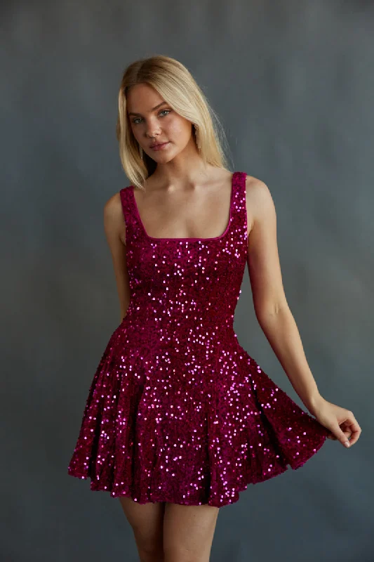 Lacy Velvet Sequin Skater Mini Dress Elegant Satin Lace Mini Dress