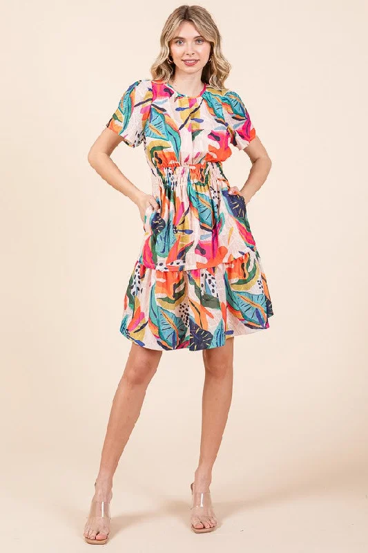 Lime 'N' Chili Abstract Print Mini Dress in Fuchsia Combo Classic Black Mini Dress