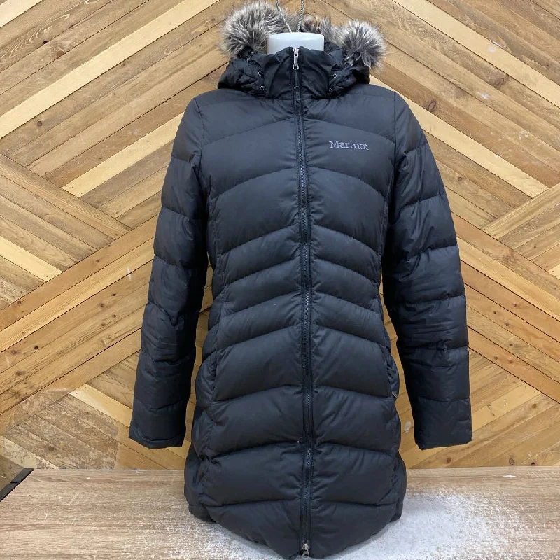 Marmot - Women's Long 700-Fill Down Jacket - MSRP $400: Black-women-MD Welt Pockets Slit Pockets Flap Pockets