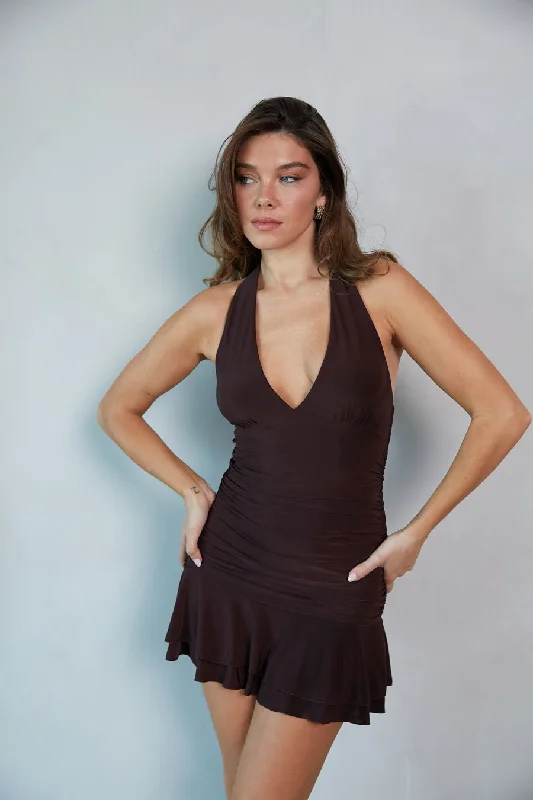 Mia Halter Bodycon Mini Dress Elegant Mini Dress with Ruffles