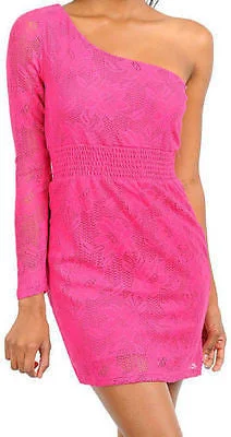 Mini Dress Sexy Casual Pink Lace One Shoulder Long Sleeve Floral Crochet Comfortable Linen Mini Dress