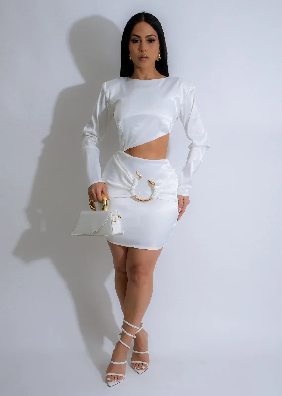 Moonlit Charm Satin Mini Dress White Stylish Spaghetti Strap Mini Dress