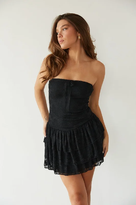 Myra Lace Fit and Flare Mini Dress Chic Mini Dress with V-Neck