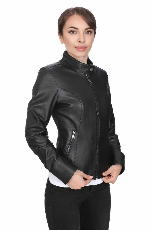 Navaeh Black Motor Biker Leather Jacket For Women Fitted Jacket Loose Jacket Oversized Jacket