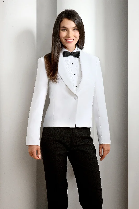 "Caitlin" White Tuxedo Jacket (Separates) Collared Jacket Crew Neck Jacket Turtle Neck Jacket