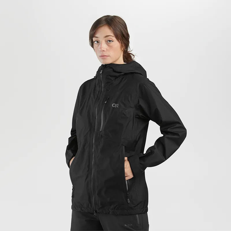 Outdoor Research Helium AscentShell Womens Waterproof Hooded Jacket Front Pockets Side Pockets Patch Pockets