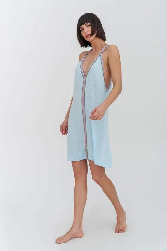 Light Blue Beach Cover Up Mini Dress - Pima Mini Sundress Celeste Elegant Lace Mini Dress