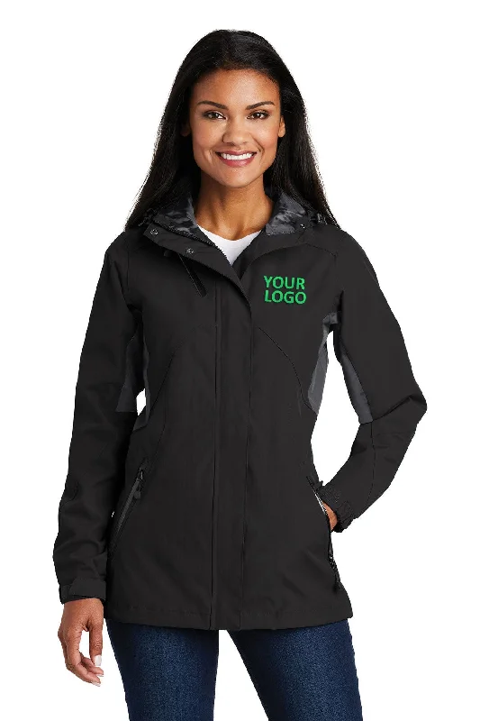 Port Authority Ladies Cascade Customized Waterproof Jackets, Black/ Magnet Grey Striped Jacket Polka Dot Jacket Floral Jacket