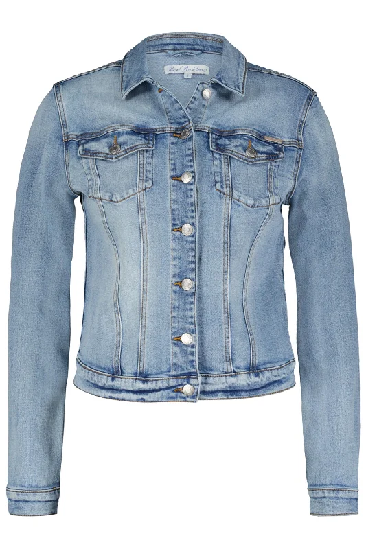 Red Button SRB4197 Jackie Blue Light Stone Used Denim Jacket Notch Collar Jacket Peter Pan Collar Jacket Cowl Neck Jacket