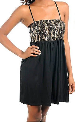Sexy Party Black & Gold Metallic Sequin Animal Bust Flowly Babydoll Mini Dress Elegant Velvet Mini Dress