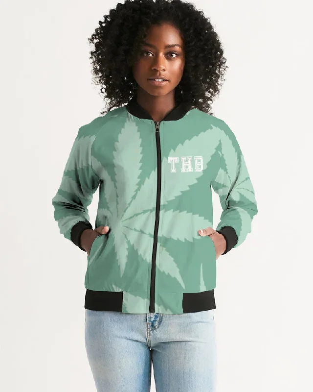 THB Varsity- Mint Women's Bomber Jacket Herringbone Jacket Checkered Jacket Solid Jacket